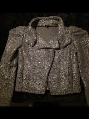 Express Metallic Teddy/fleece Moto Jacket in Silver Gray Size Extra Small